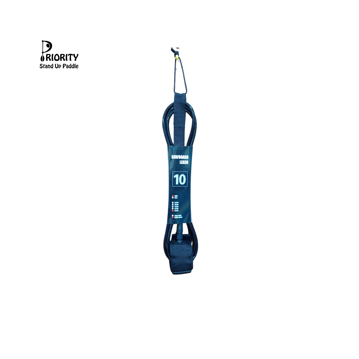 Priority Ankle Cuff Straight Leash  10FT 9.0 mm Double Swivel-Black