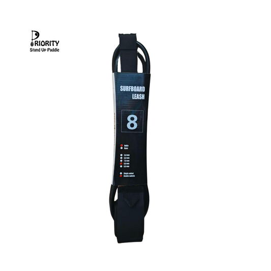 Priority Ankle Cuff Straight Leash 8FT 8.0 mm Double Swivel-Black